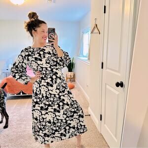 NWT Everlane Black White Linen Floral Long Sleeve Maxi Dress 6